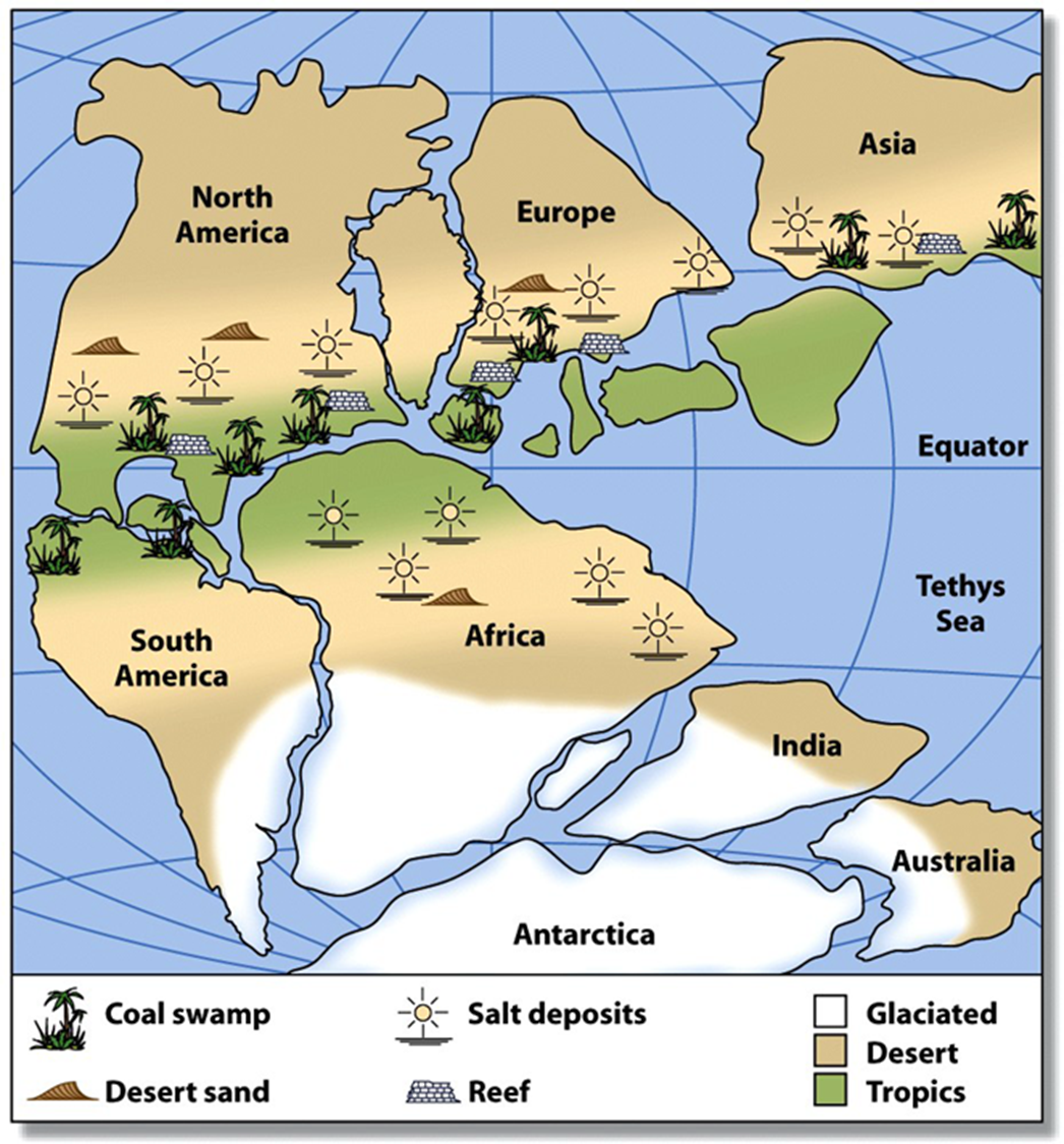 4) Ice sheets covered parts of Africa, India, and Australia